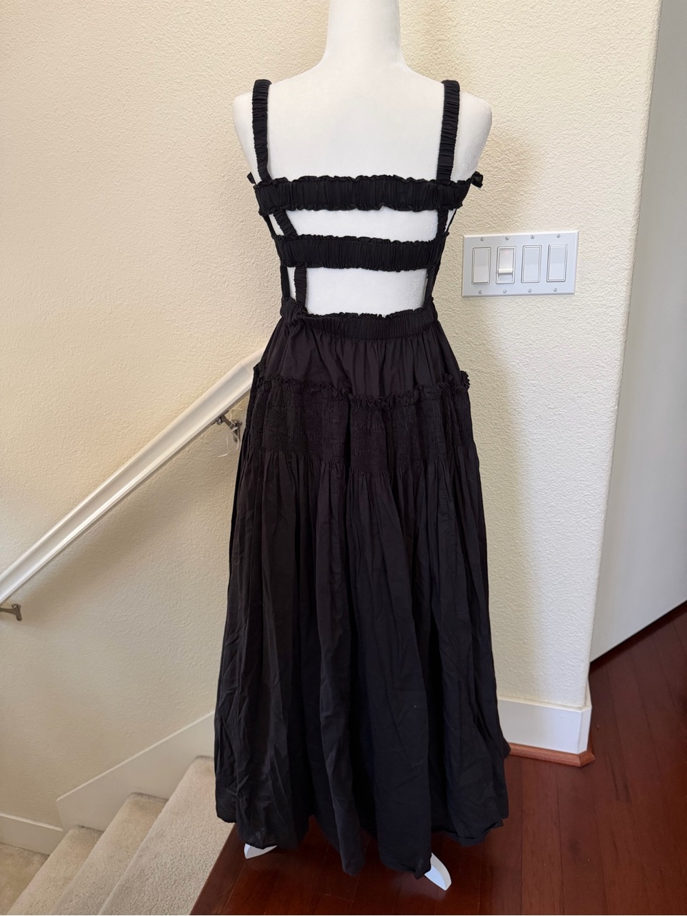 Commense Black Maxi Dress Smocked Bodice Sleeveless Tiered Long Dress size S - Picture 6 of 15